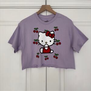Hello Kitty by Sanrio 100% Cotton Cherry Cropped Tee Raw Hem Short Sleeve Top M
